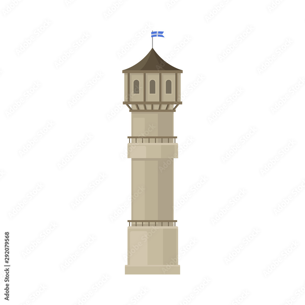 Tower with a gray roof. Vector illustration on a white background.