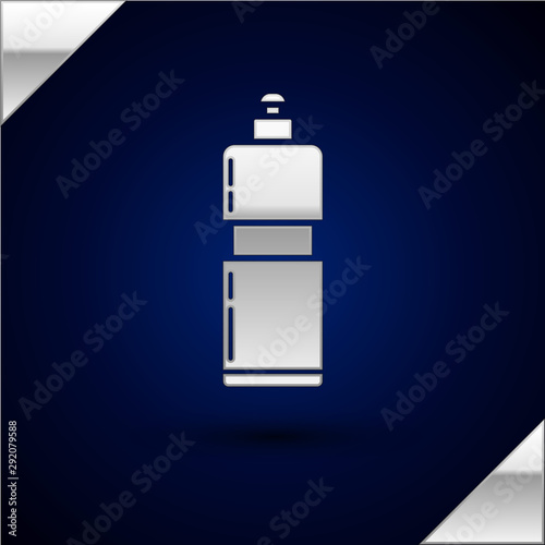 Silver Plastic bottle for liquid laundry detergent, bleach, dishwashing liquid or another cleaning agent icon isolated on dark blue background. Vector Illustration