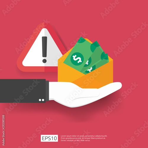 Anti Corruption, Stop and corrupt decline concept. Business bribe with money in an envelope and prohibition warning sign. vector illustration in flat style for banner, background, and presentation