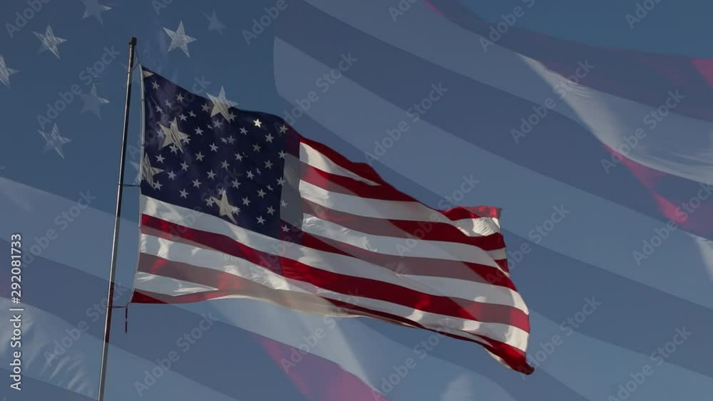 Full HD Right Facing Ghosted Close-Up and Slow Motion American Flag Waving In Wind