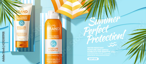 Fotografia, Obraz Summer sunscreen spray and cream ad