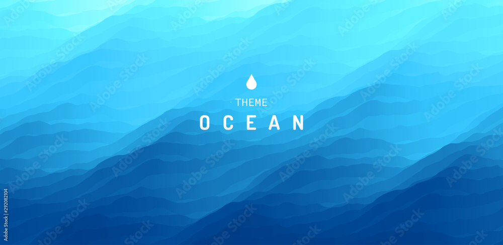 Plakat Seascape niebieski streszczenie oceanu. Powierzchnia morza Fale wodne. Charakter tła. Ilustracji wektorowych dla projektu.