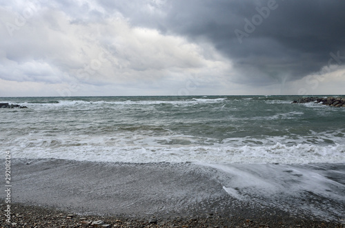 Russia, Krasnodar region, Dzhubga. Sea coast of Black sea before the rain © irinabal18