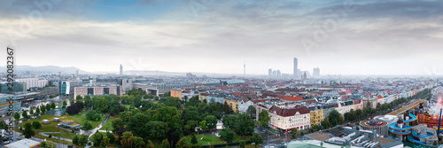 Photography Aerial Vienna city panorama from Vienna Ferris wheel in Wurstelprater, Austria