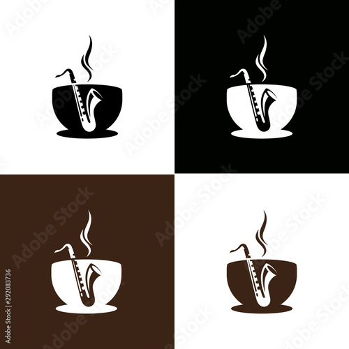 saxophone and coffee logo vector
