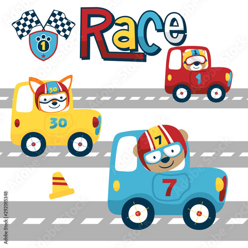 vector cartoon of car racing with cute racer