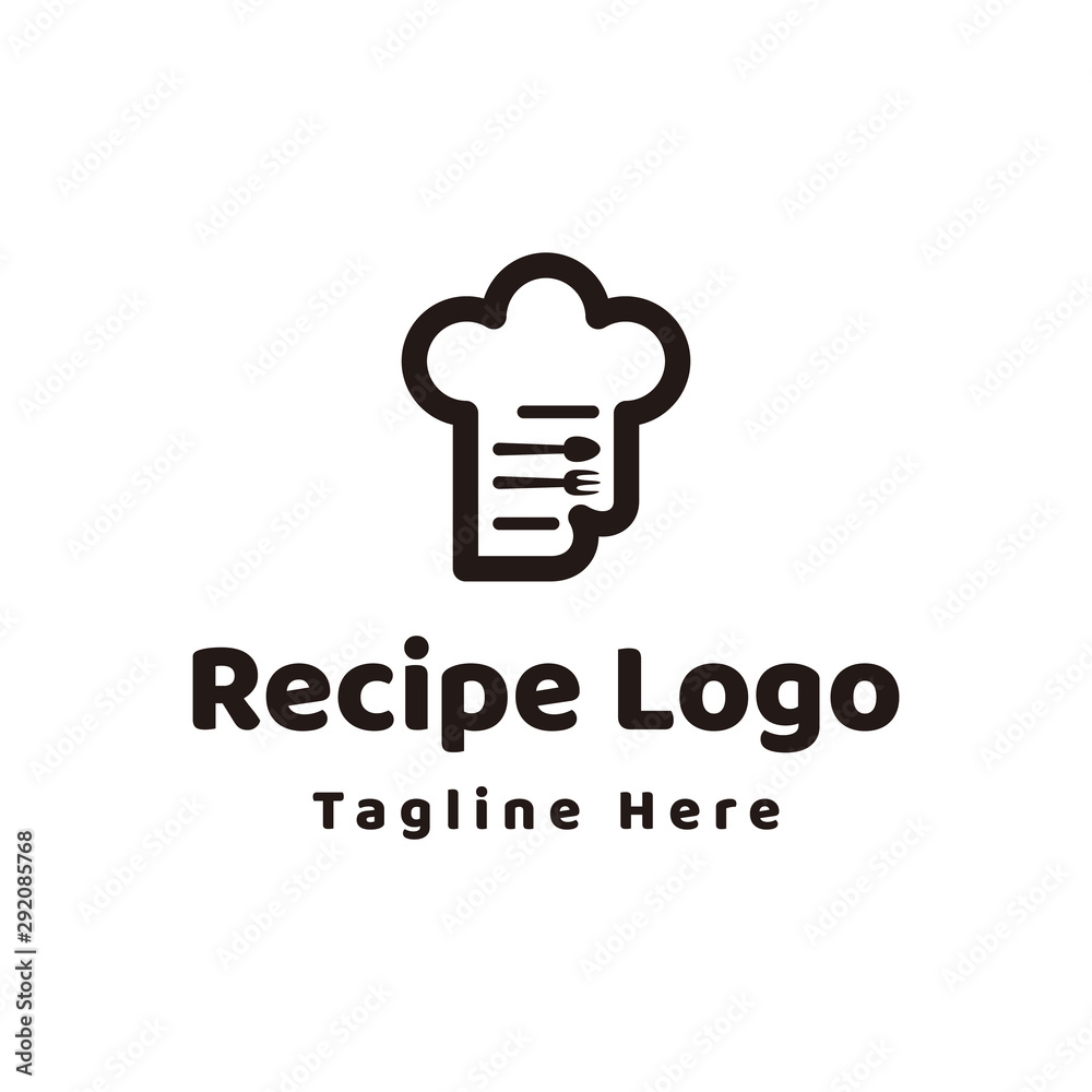 Simple, Minimalist and Modern Recipe and chef's hat for kitchen logo design inspiration