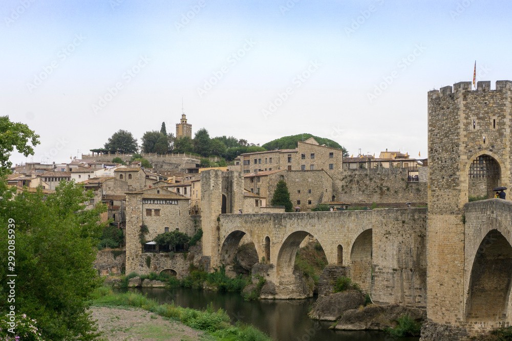 Village Besalu. Bridge over the river Fluvia. Girona