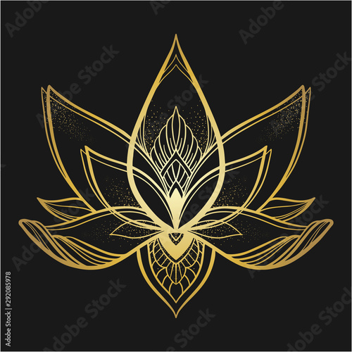 Filigree lotus flower, gold vector, hand drawn