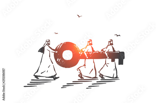 Business cooperation, coworking concept sketch. Hand drawn isolated vector