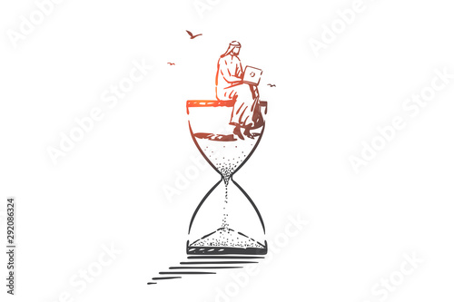Time management, freelance concept sketch. Hand drawn isolated vector