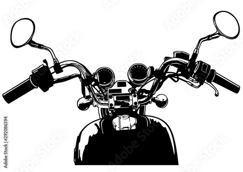 View from Motorcycle - Black and White Outline Illustration, Vector