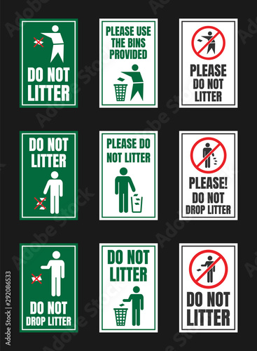 No littering vector igns, do not throw rubbish icons