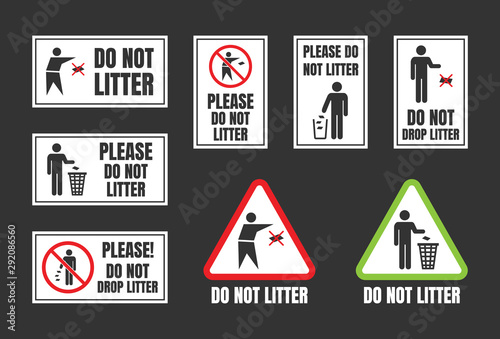 No littering vector igns, do not throw rubbish icons