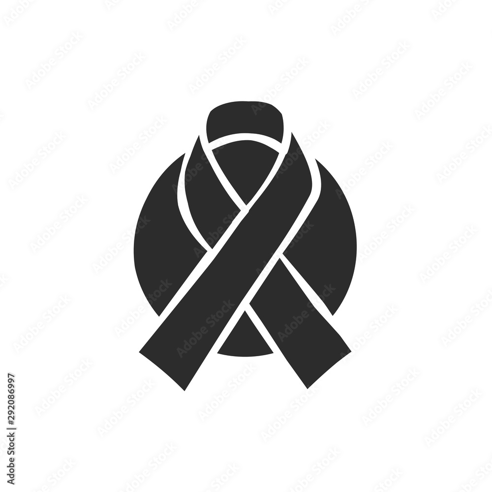 Black awareness ribbon glyph icon. Flat style. Black awareness ribbon glyph icon. Flat style.