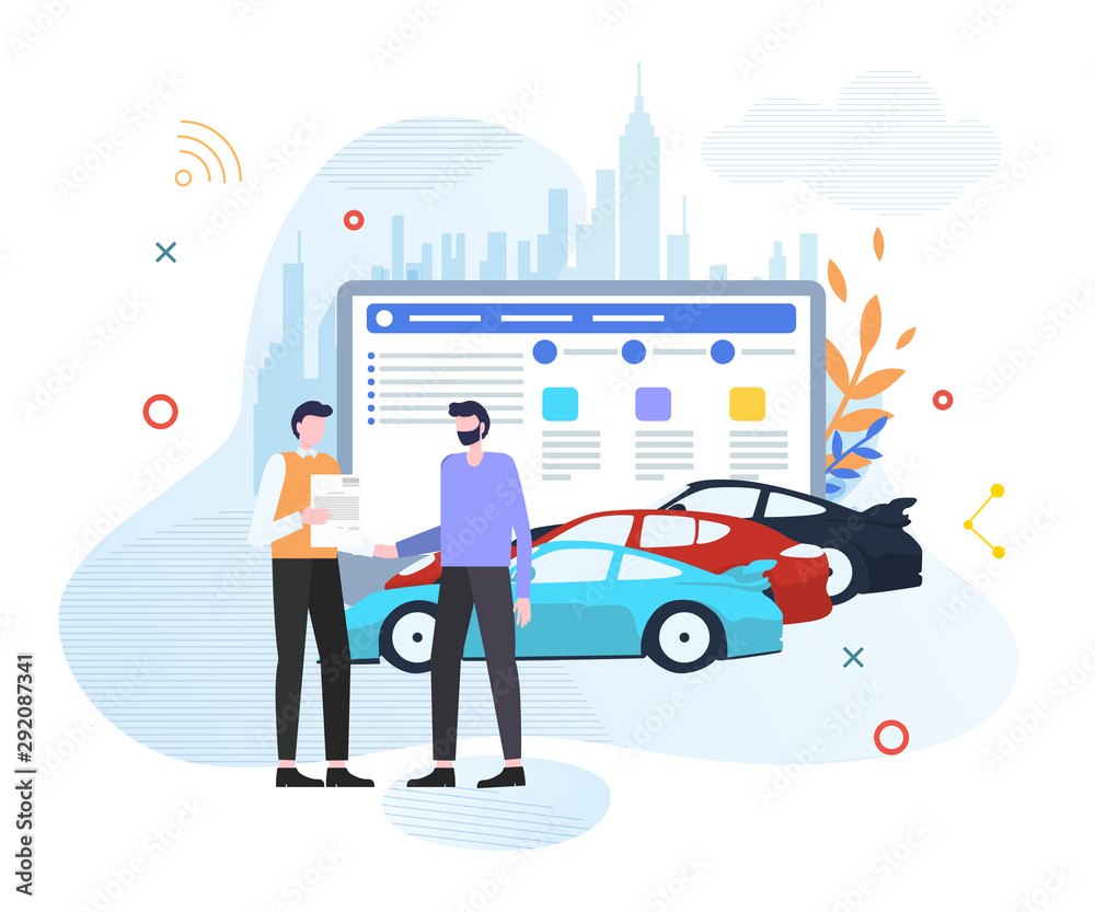 Person Choosing Vehicle Car and Signing Contact. Person Choosing Vehicle Car and Signing Contact.