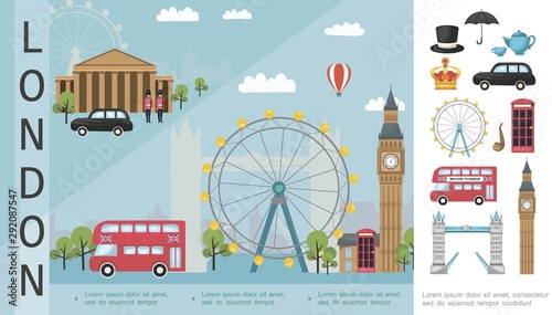 Flat Travel To London Colorful Concept