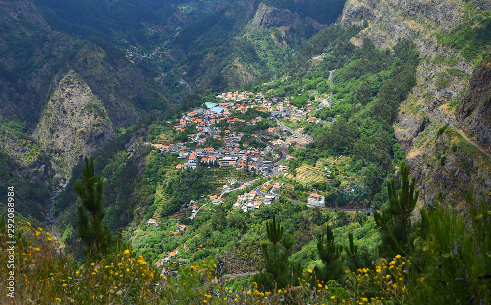 'Nuns Valley' the village of Curral das Freiras  sites in deep steep sided valley Madeira Portugal. 