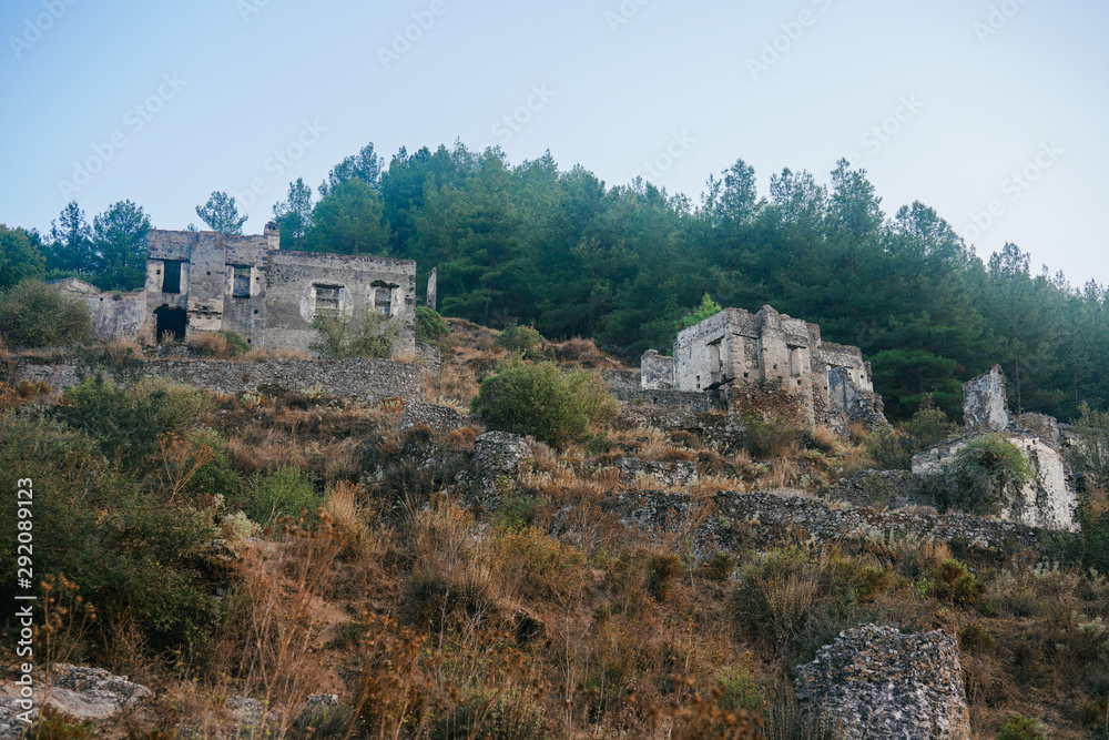Fethiye, Turkey - The abandoned Greek Village of Kayakoy, Fethiye, Turkey. Old greek houses, kaya koy near Mediterranean coast.