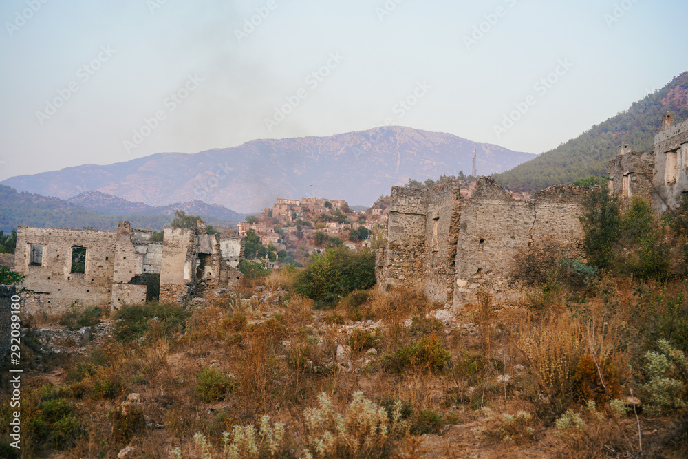 Fethiye, Turkey - The abandoned Greek Village of Kayakoy, Fethiye, Turkey. Old greek houses, kaya koy near Mediterranean coast.