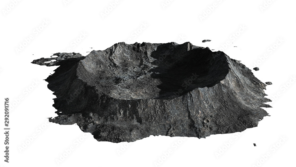 crater on the surface of the Moon, terrain model isolated on white background