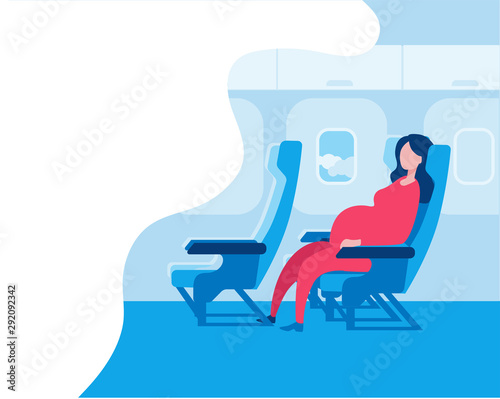 Pregnant woman sitting in an airplane seat.