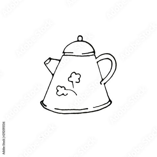 Vintage teapot doodle collection isolated on white background. Hand drawn teapot icon. Design elements for card, print, banner