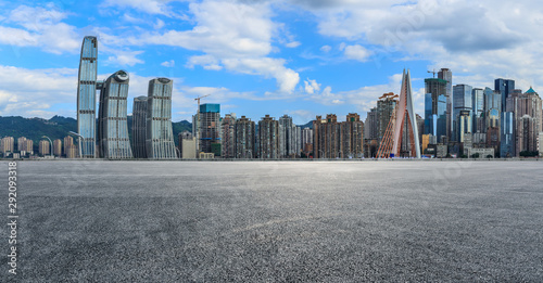 Race track ground and city financial district with buildings in Chongqing,China. © ABCDstock