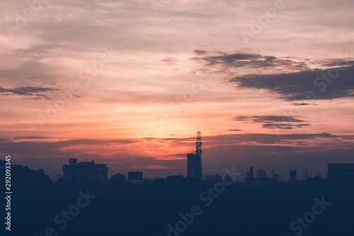 climate sunset sky with fluffy clouds and beautiful heavy weather landscape for use as background images