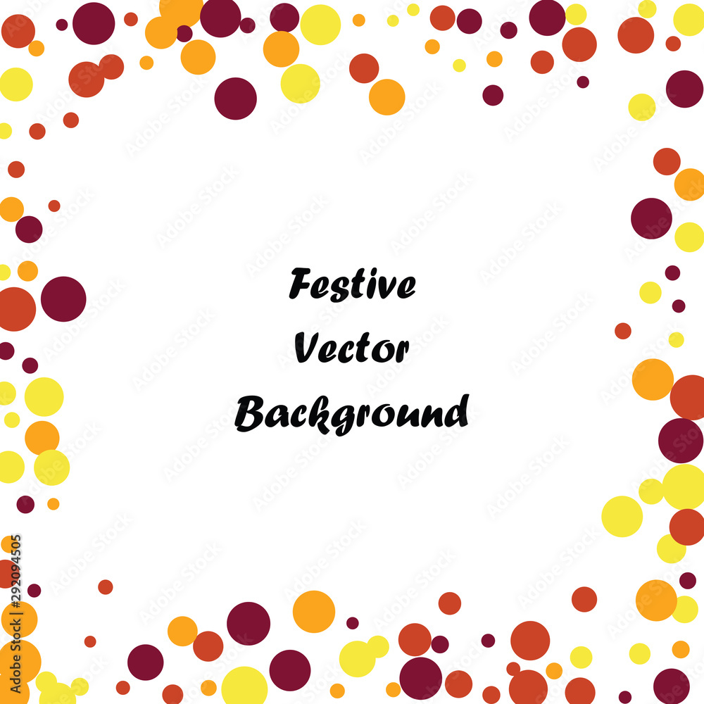 Festive color round confetti background. Square frame confetti texture for holiday, postcard, poster, website, carnivals, birthday and children's parties. Cover confetti mock-up. Wedding card layout