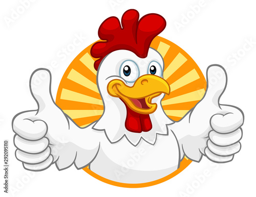 Vászonkép A chicken cartoon rooster cockerel character mascot giving a thumbs up