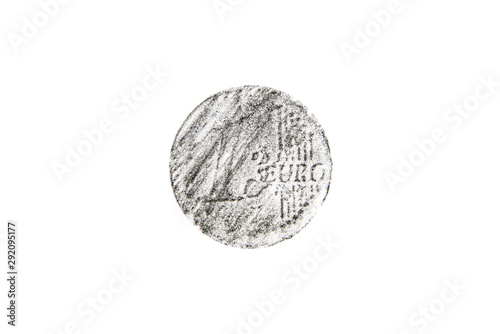 Pencil drawing one euro coin on white background
