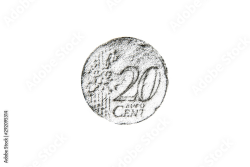 Pencil drawing twenty euro cent coin on white background