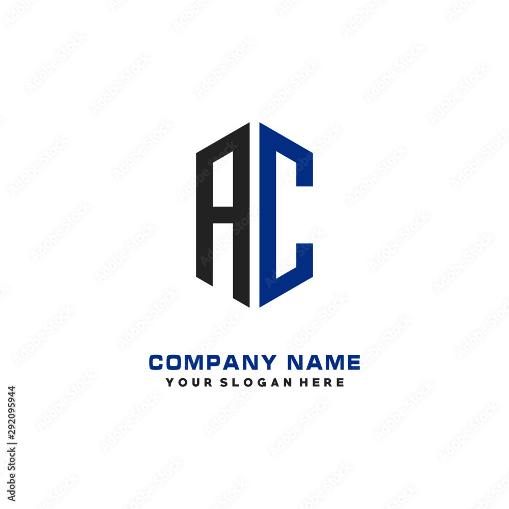 AC Initial Letter Logo Hexagonal Design, initial logo for business,