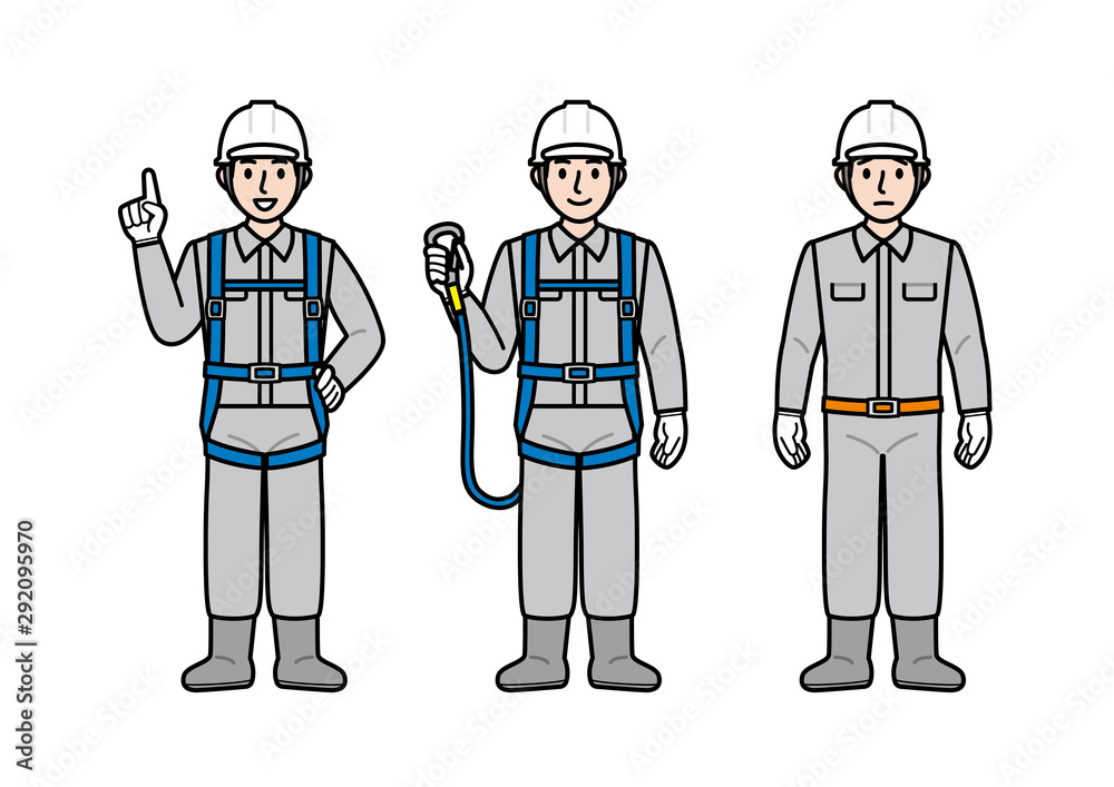 安全帯を装着した男性  作業員 高所作業 安全帯 ベルト フルハーネス 比較