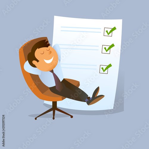 Planning. The man filled out a check sheet and resting