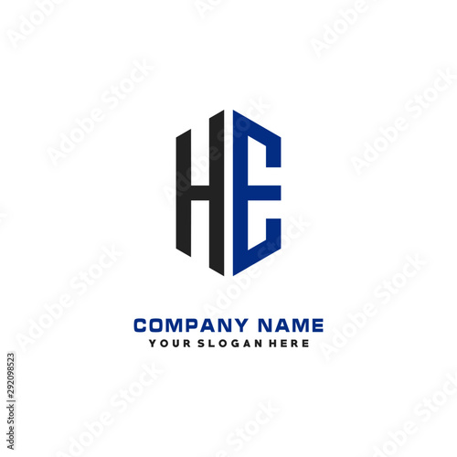 HE Initial Letter Logo Hexagonal Design, initial logo for business,