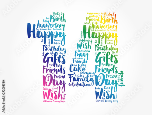 Happy 14th birthday word cloud collage concept