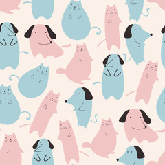 Keuken achterwand Honden patronen Kat en hond pastelpatroon kinderen  © ngupakarti