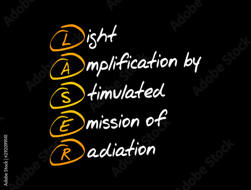 LASER - Light Amplification by Stimulated Emission of Radiation acronym, technology concept background