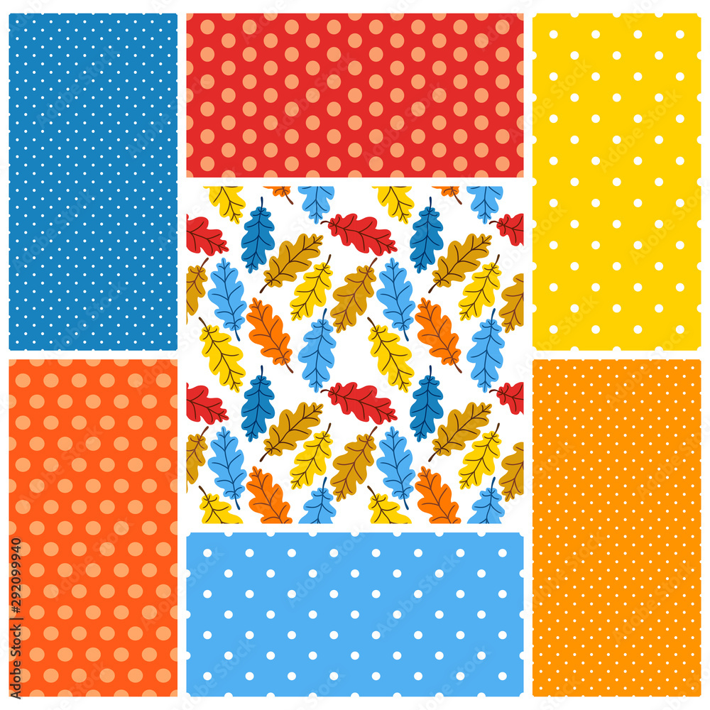 Cute set of Autumn seamless patterns background Cute set of Autumn seamless patterns background