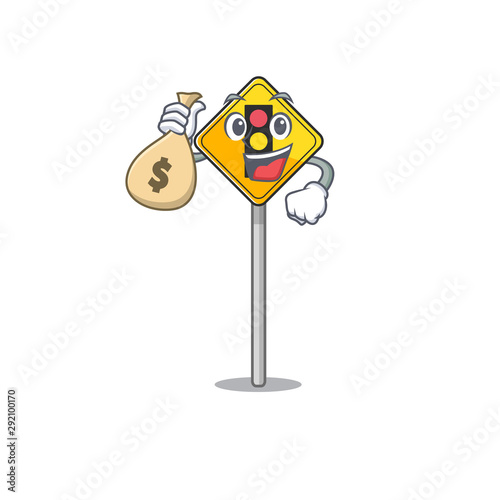 With money bag traffic light ahead on the cartoon