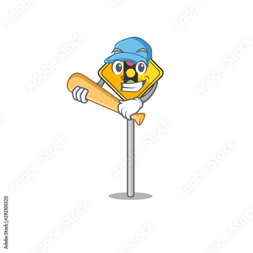 Playing baseball traffic light ahead on the cartoon