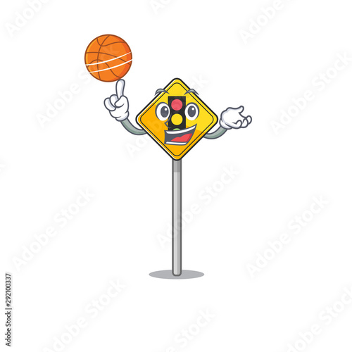 With basketball traffic light ahead on the cartoon