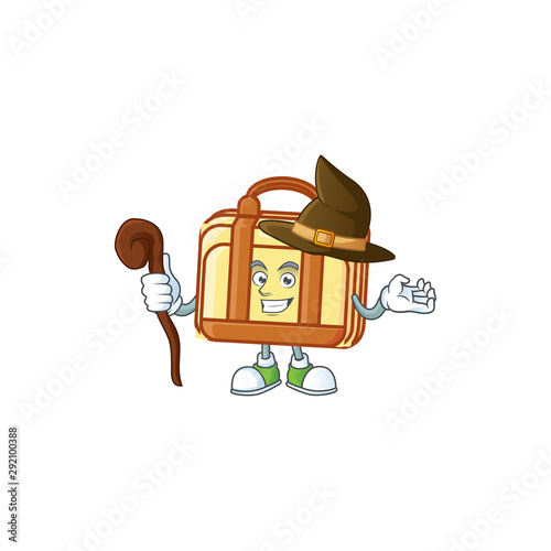 Witch work suitcase cartoon character with mascot