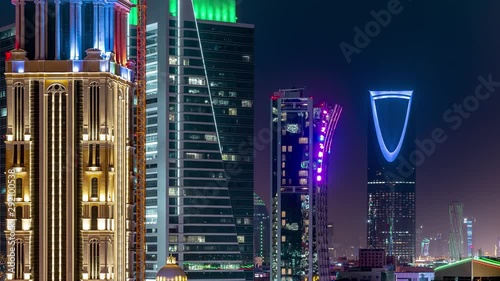 Saudi Arabia Riyadh TimeLapse , Riyadh Towers Looping Time Lapse – Saudi Arabia AlMamlakah Tower , Kingdom Centre Tower - Riyadh Skyline and Mamlakah - Riyadh at Night – landscape , 2020 / 2030 Vision photo