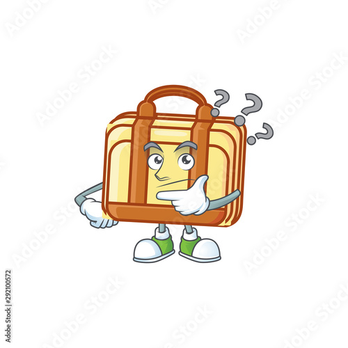 Thinking work suitcase cartoon character with mascot