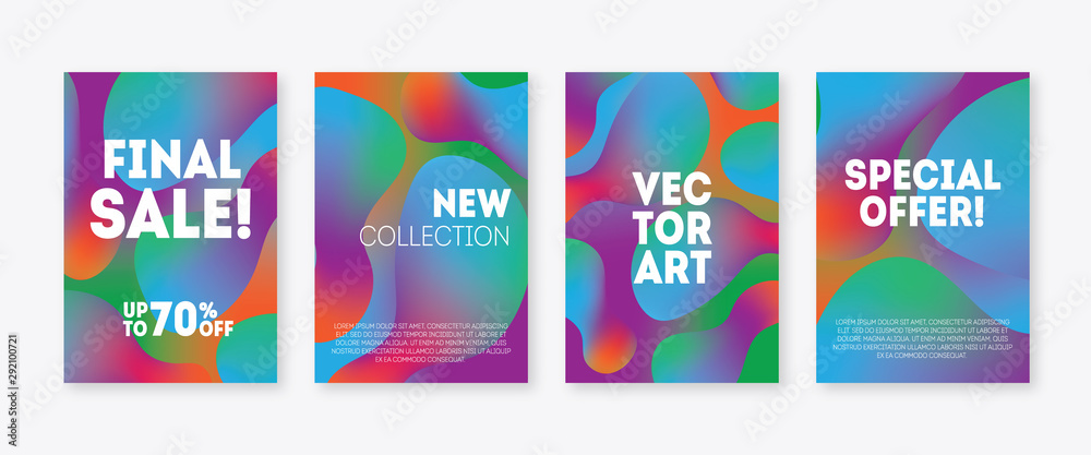 Dynamic color modern fluid shapes sale banners. Sale flyer template design, special offer set
