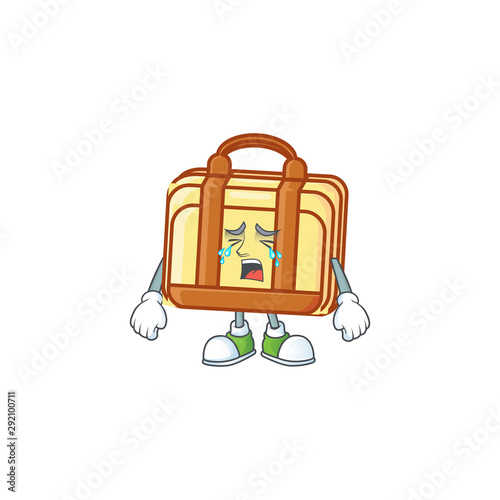 Crying work suitcase cartoon character with mascot