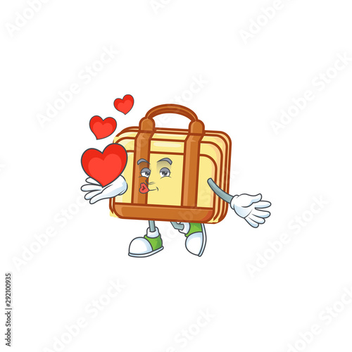 With heart work suitcase cartoon character with mascot